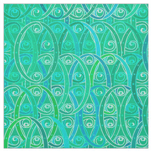 Arabesque damask - aqua and turquoise fabric