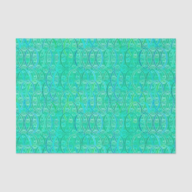 Arabesque damask - aqua and turquoise tissue paper (Front)