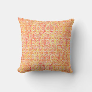 Arabesque damask - orange and saffron yellow throw pillow