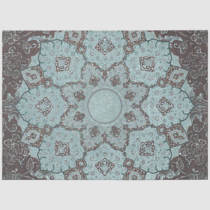 Arabesque Ephemera Aqua n Brown Vintage Decoupage Tissue Paper