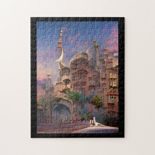 Arabesque fantasy dwellings palm trees digital art jigsaw puzzle (Vertical)