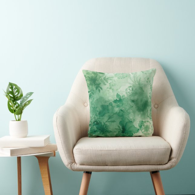 Arabesque Floral Art – Watercolor Wall Pri Throw Pillow (Chair)