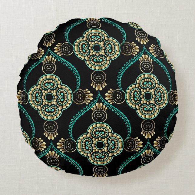 Arabesque Floral, Vintage Elegance Pattern. Round Pillow (Front)