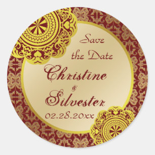 Arabesque Gold Lace, save the date stickers