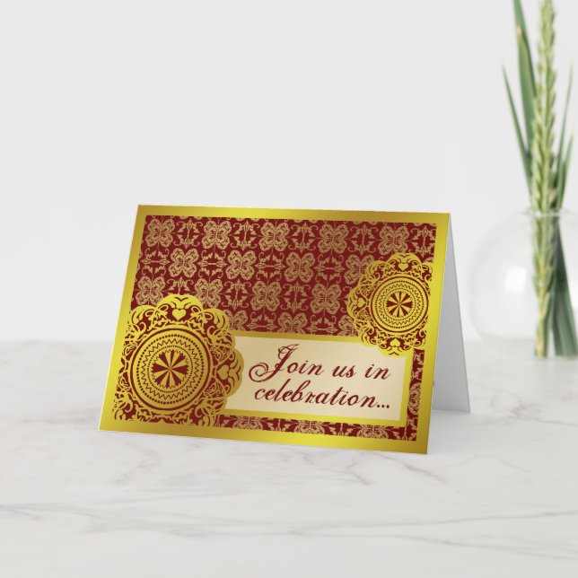 Arabesque Gold Lace, wedding invitation card (Front)