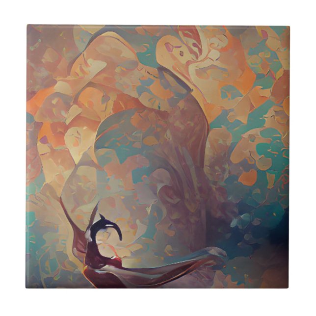 Arabesque golden rose turquoise dance digital art tile (Front)