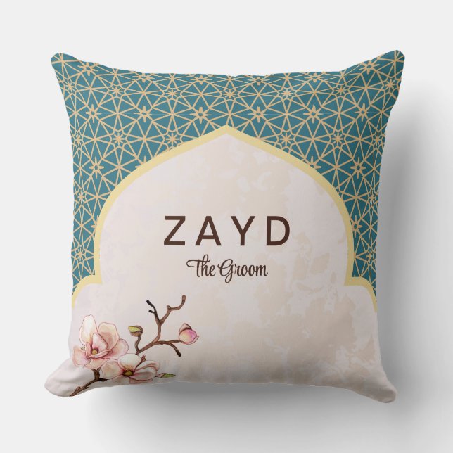 Arabesque Groom Cushion – Deep Teal & Gold  (Front)