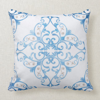Arabesque in watercolor blue throw pillow