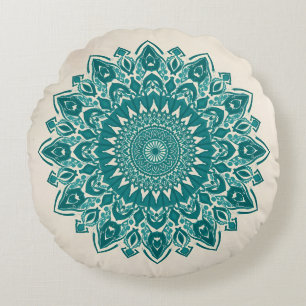 Arabesque Mandala Pillow – Teal Geometric Accent C