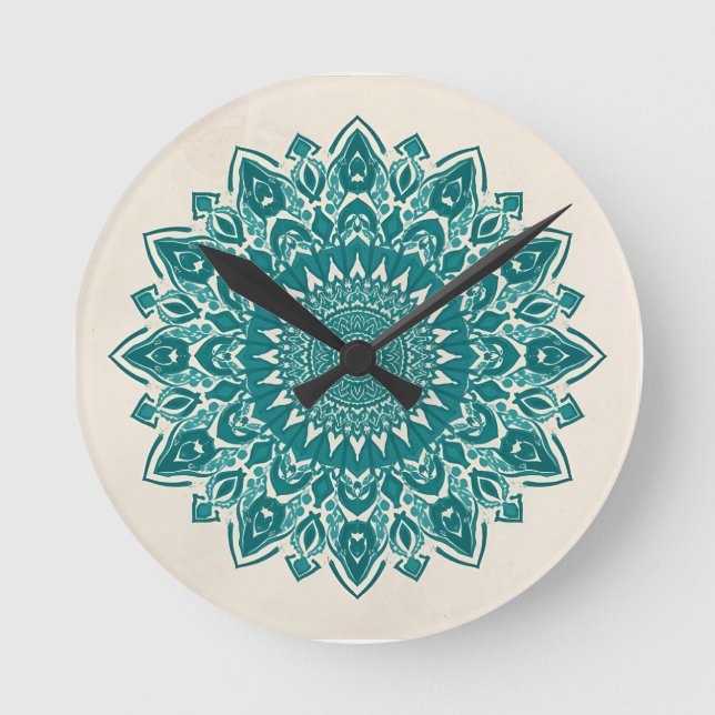 Arabesque Mandala Wall Clock – Teal Geometric Deco (Front)