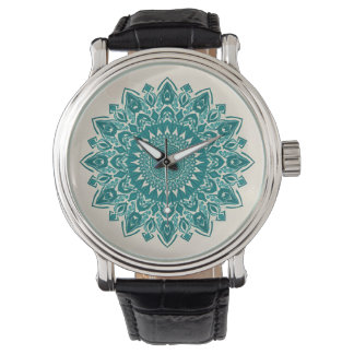 Arabesque Mandala Wall Clock – Teal Geometric Deco Watch