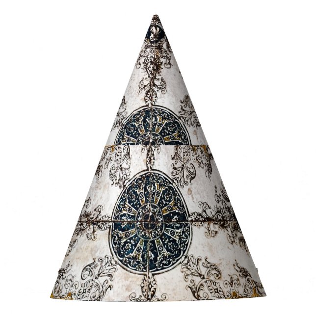 Arabesque Marble Texture Vintage Patchwork Party Hat (Front)