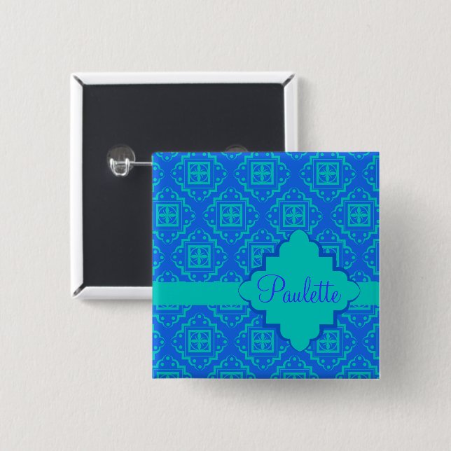 Arabesque Marocain bleu Turquoise Nom Badge (Devant & derrière)