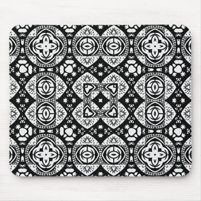 Arabesque Mosaic Tile Pattern Black and White   Mouse Pad (Front)