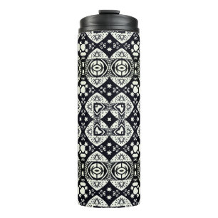 Arabesque Mosaic Tile Pattern Black and White Thermal Tumbler