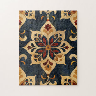Arabesque Ornamental Pattern Gold and Dark Tones Jigsaw Puzzle