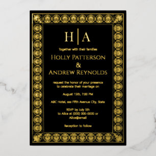 Arabesque Palm Frame #1 Wedding Couple Initials Foil Holiday Card