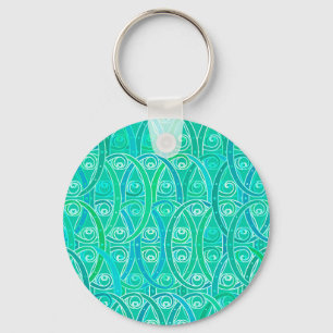 Arabesque pattern - aqua and turquoise keychain