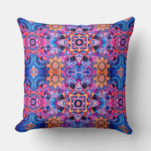 Arabesque Pattern in Blue-Purple Throw Pillow (Front)