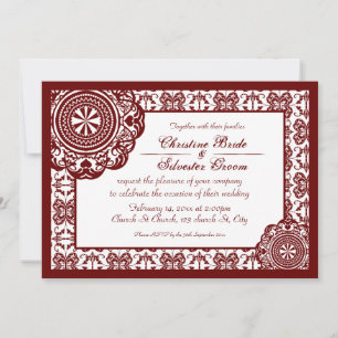 Arabesque Red Lace, 5x7 wedding invite
