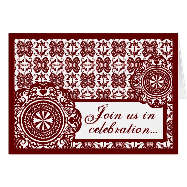 Arabesque Red Lace, wedding invitation card (Front Horizontal)