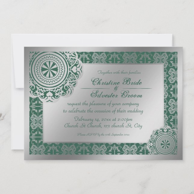 Arabesque Silver Lace, 5x7 wedding invite (Front)