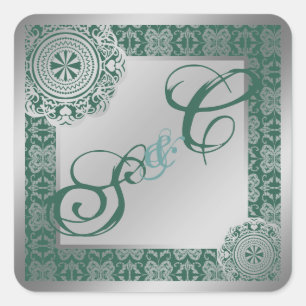 Arabesque Silver Lace, monogrammed souvenir Square Sticker