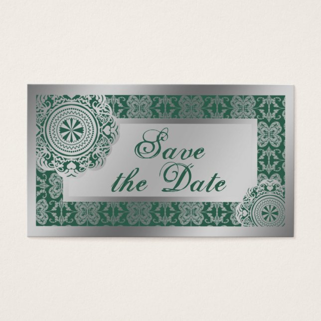 Arabesque Silver Lace, save the date mini (Front)