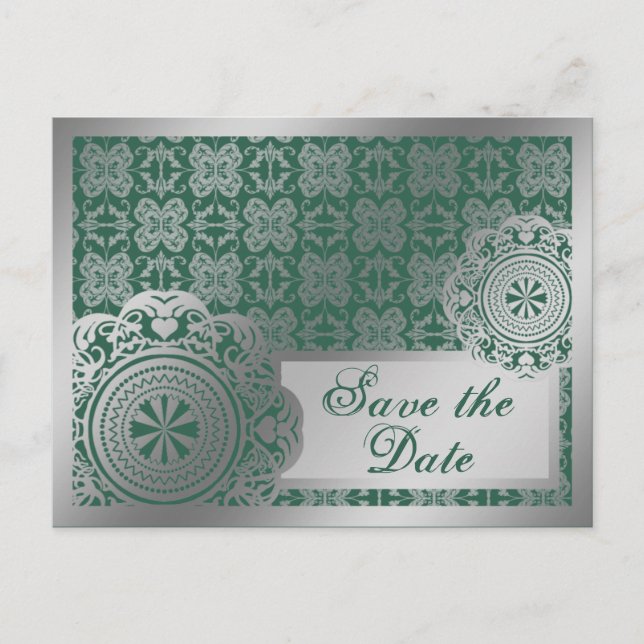Arabesque Silver Lace, save the date postcard (Front)
