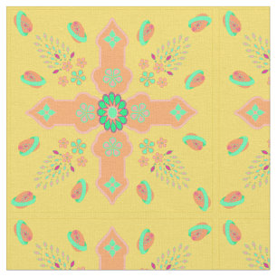 Arabesque Spring of Life Floral Cross Melon Colour Fabric