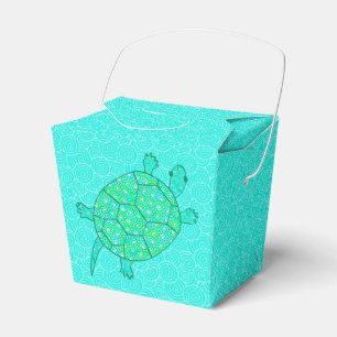 Arabesque swirl turtle - shades of seafoam green favor box