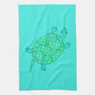 Arabesque swirl turtle - shades of seafoam green kitchen towel