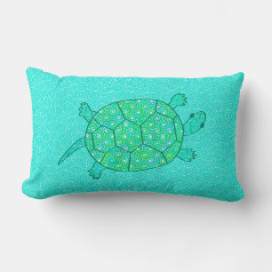 Arabesque swirl turtle - shades of seafoam green lumbar pillow
