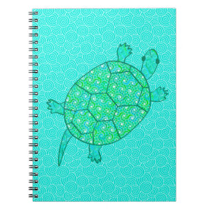 Arabesque swirl turtle - shades of seafoam green notebook