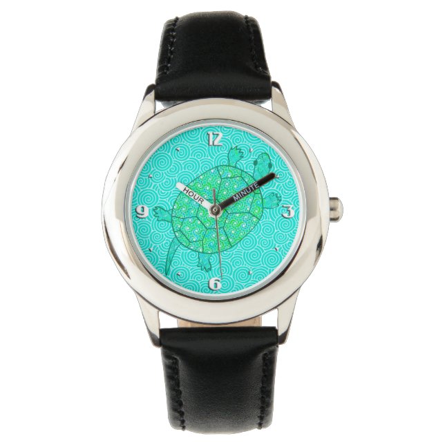 Arabesque swirl turtle - shades of seafoam green watch (Front)