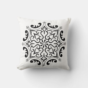 Arabesque Vintage Outline Floral  Throw Pillow