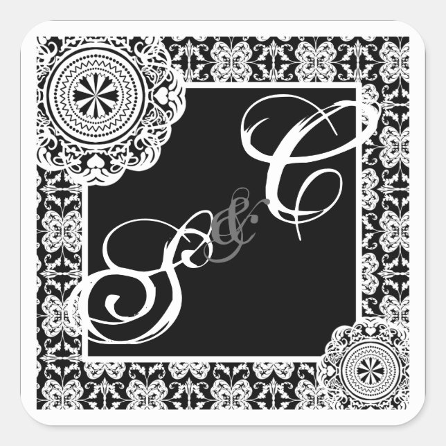 Arabesque White Lace, monogrammed souvenir sticker (Front)