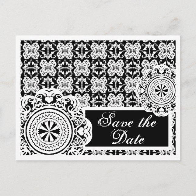 Arabesque White Lace, save the date postcard (Front)