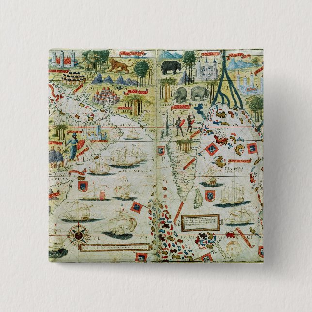 Arabia and India, from the 'Miller Atlas', c.1519 2 Inch Square Button (Front)