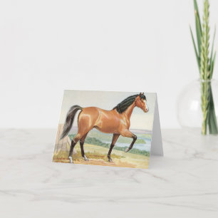 Arabian Bay Horse Vintage Watercolor Fine Art Card