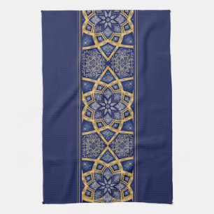 Arabian Blue Gold Flower Mandala Kitchen Towel