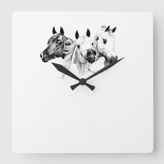 Arabian Horses Square Wall Clock (Front)