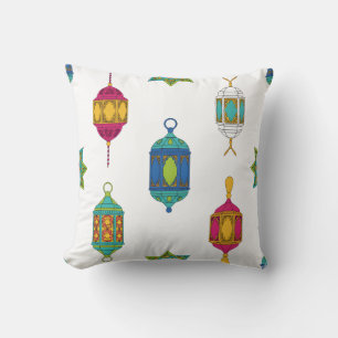 Arabian Lanterns & Stars Pattern Throw Pillow