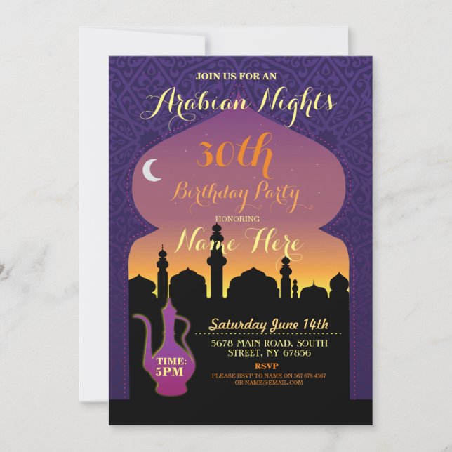 Arabian Nights Birthday Party Any Age 30th Invite (Front)