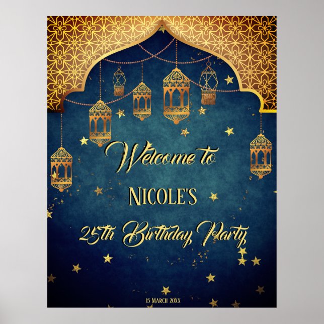 Arabian nights Birthday Party personalized welcome Poster (Front)