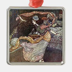 Arabian Nights Dancing Girl with Scarves Illustrat Metal Ornament