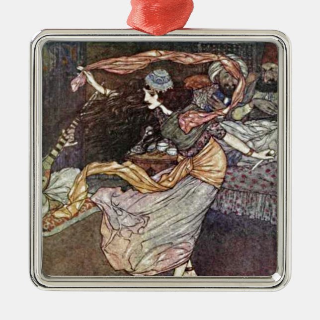 Arabian Nights Exotic Belly Dancer with Scarves Metal Ornament (Front)