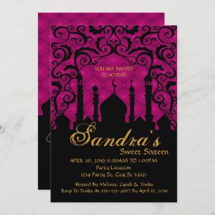 Arabian Nights, Fuchsia and Black Invitation