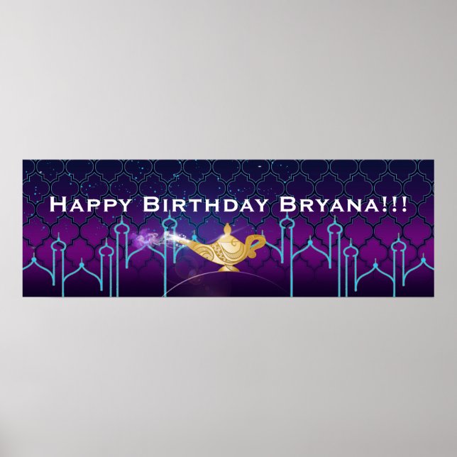 Arabian Nights Gold Magic Lamp Birthday Party Poster (Front)