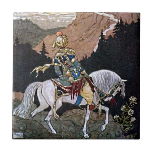 Arabian Nights Knight Prince on White Horse Tile (Front)